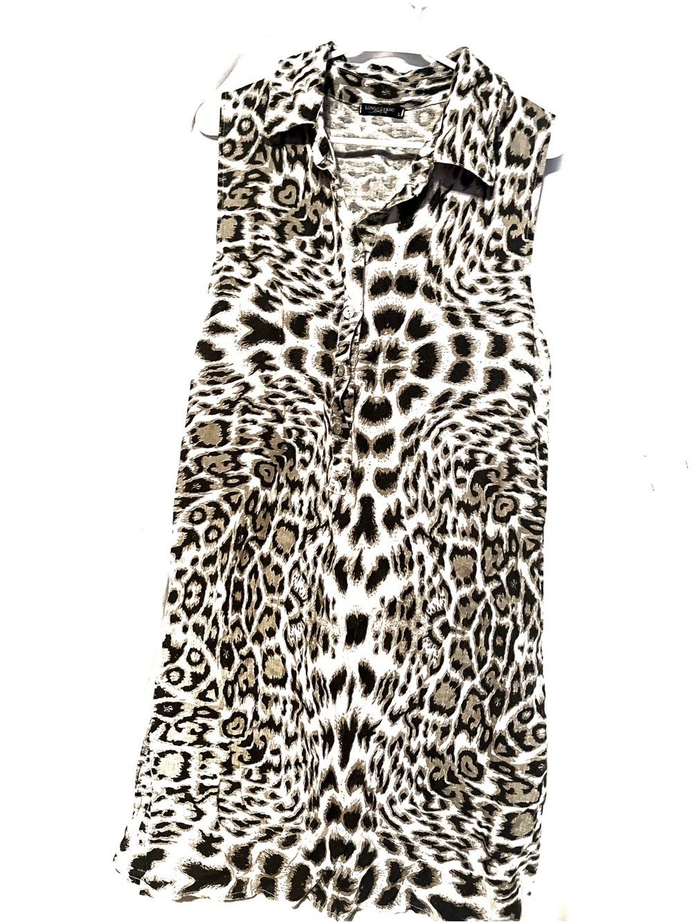 Lungo L'arno Dress Womens Large Brown Black Linen Leopard Print Sleeveless